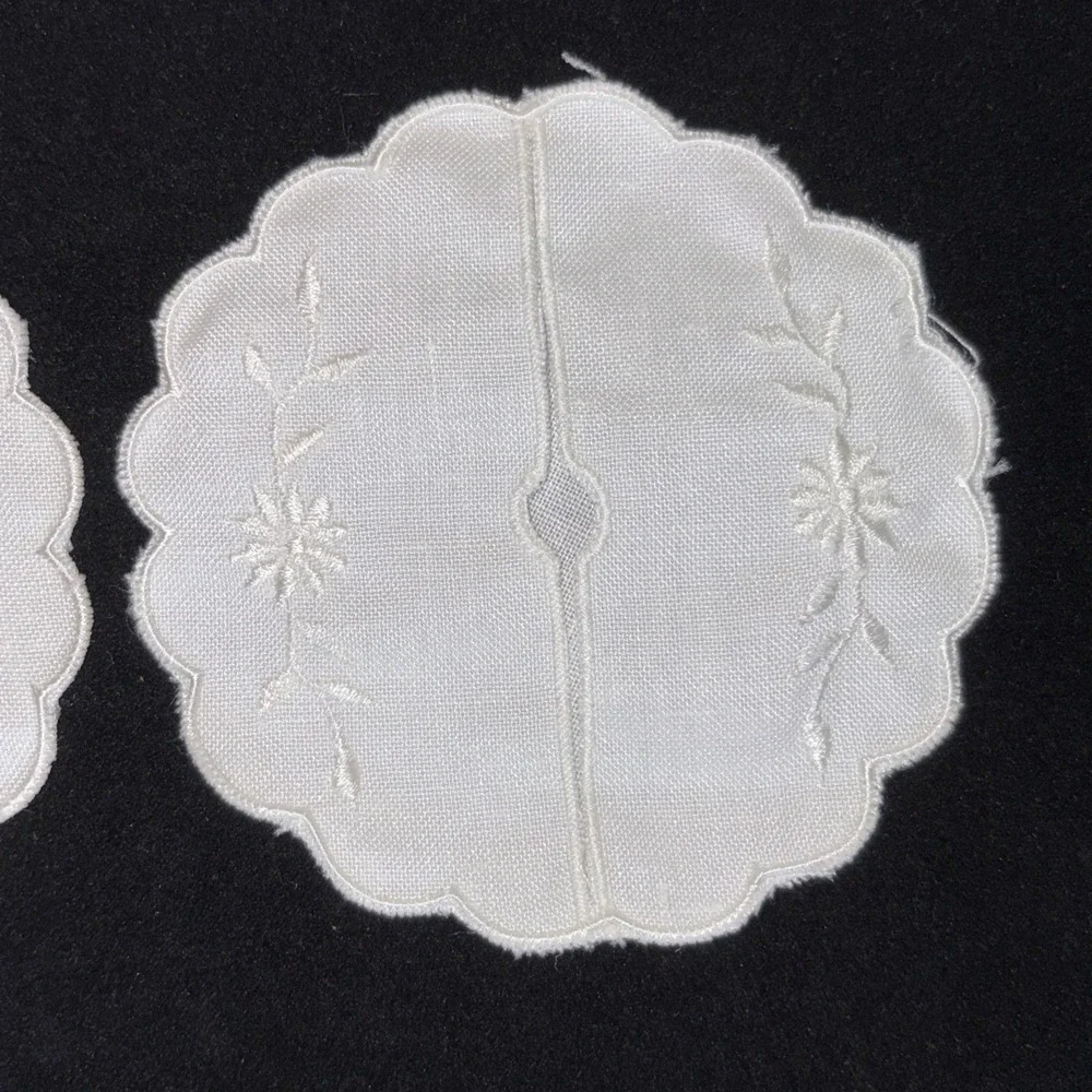 Vintage 2  Wine Glass Slippers Embroidered Fabric White